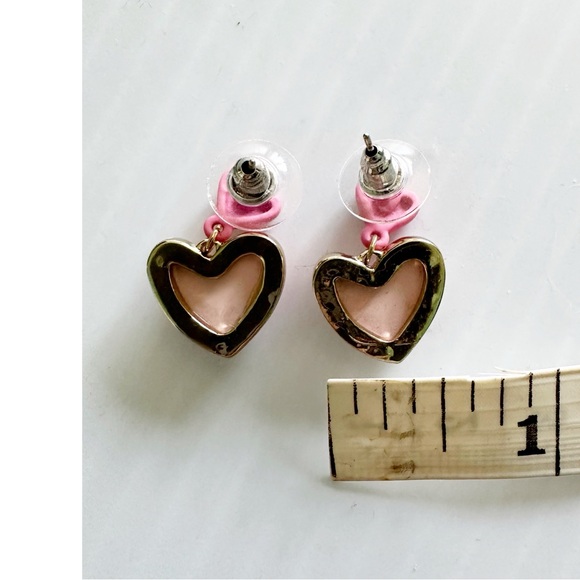 Pink Heart Tulip Earrings Gold Tone Pierced Ears Dangle - Picture 5 of 5